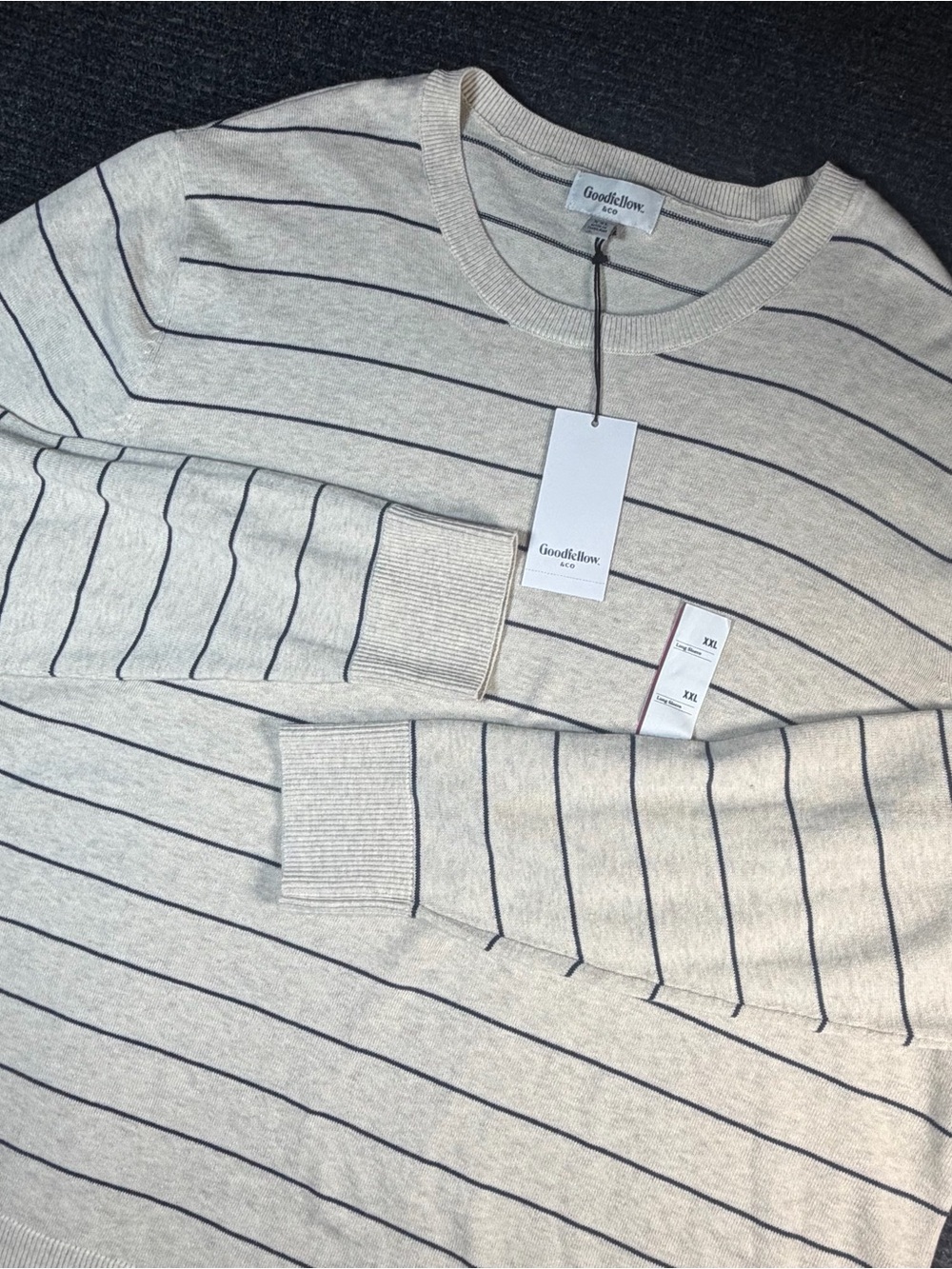 Goodfellow & Co Men’s Cream/Navy Striped Crewneck Sweater NWT
